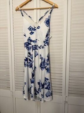 White & Blue Floral Spaghetti-Strap Dress